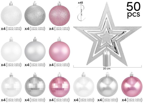 BRUBAKER Weihnachtsbaumkugel 50-teiliges Weihnachtskugel-Set mit Baumspitze, Christbaumschmuck aus Kunststoff, Weihnachtsdekoration edel und robust