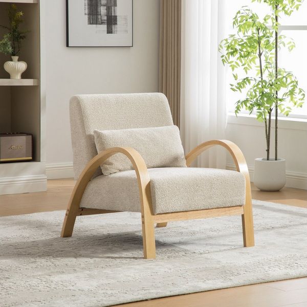 BBWL Sessel aus Chenille mit massivem Holzgestell und modernem Akzentdesign, Skandinavischer Loungesessel