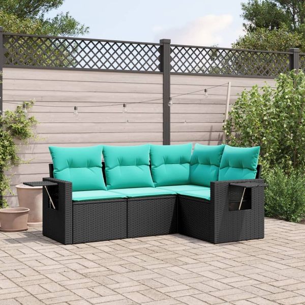 vidaXL 4-teiliges Gartensofa-Set mit Kissen, schwarzes Polyrattan 3220106