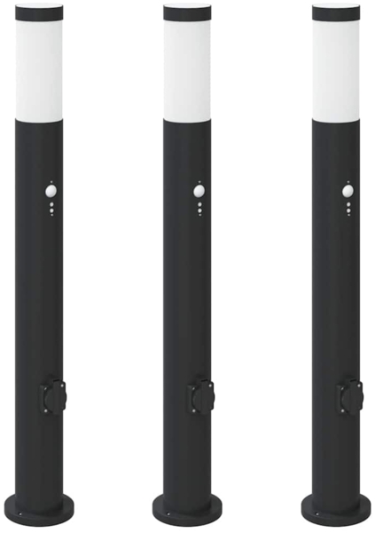 vidaXL Pollerleuchten mit Sensor&Steckdose 3er 80 cm Edelstahl IP44 4006044