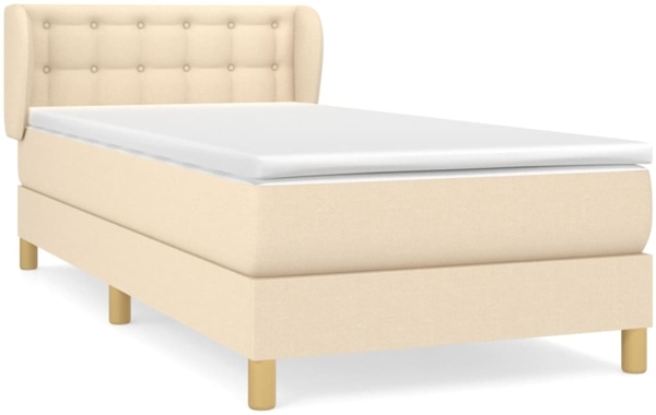 Einzelbett, Polsterbett mit Matratze Stoff Creme 90x190 cm
