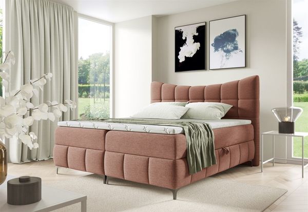 Boxspringbett Schlafzimmerbett CHARLES PREMIUM 140x200cm Stoff Freya Altrosa
