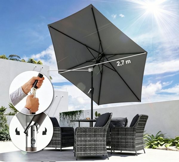 wohnTRAUM24 Sonnenschirm Sonnenschirm 270 cm knickbar Balkonschirm mit Kurbel Gartenschirm, UV50+ Sonnenschutz, für Terrasse