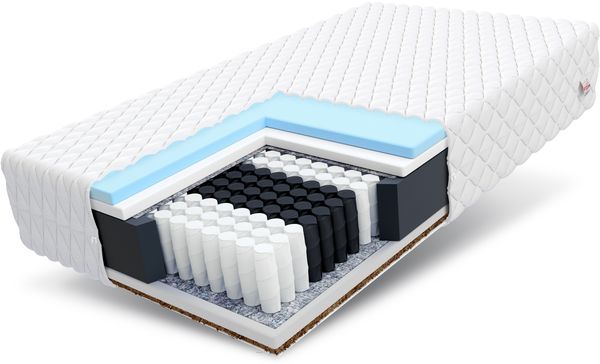 Matratze 100x200 Taschenfederkern LAVAL MAX 7 Zonen H2 H4 26 cm Kokos HR Schaum Klimafaser Polyurethanschaum JERSEY