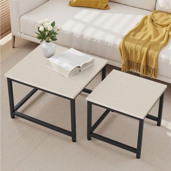 HawthyHome Couchtisch 2er-Set quadratischer Wohnzimmertisch aus Holz mit Metallgestell (2-St), moderner Beistelltisch für Wohnzimmer und Schlafzimmer, platzsparend