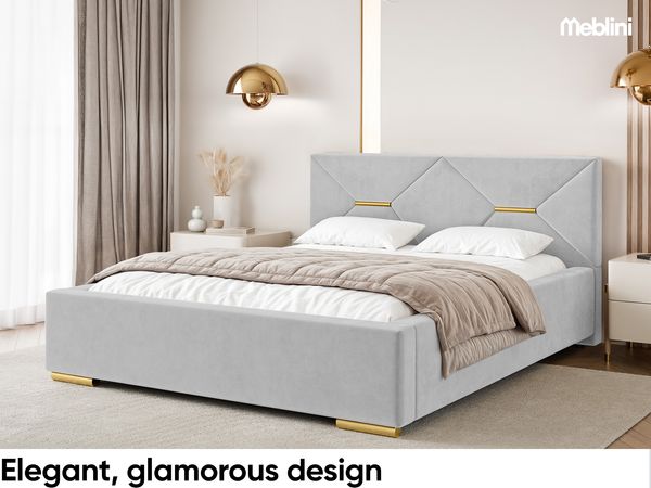 MEBLINI Polsterbett 180x200 ohne Lattenrost ohne Matratze – LIZZY – Hellgrau Samt – Doppelbett ohne Bettkasten - Stauraumbett - Kopfteil Bett ohne Stauraum Bild 3