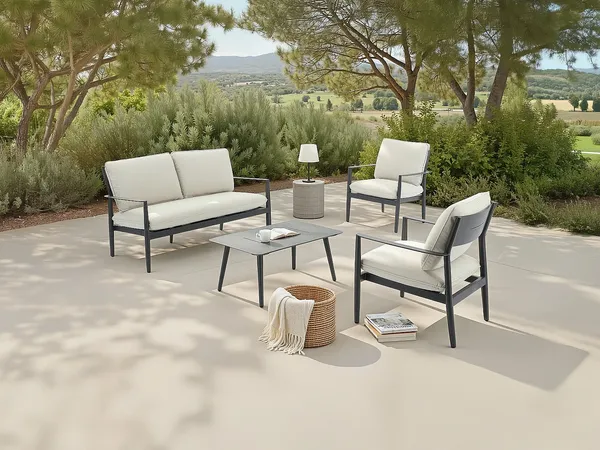 Vente-unique - TAVINYA Gartensitzgruppe Metall Grau - B 73 cm x H 80 cm x L 147 cm