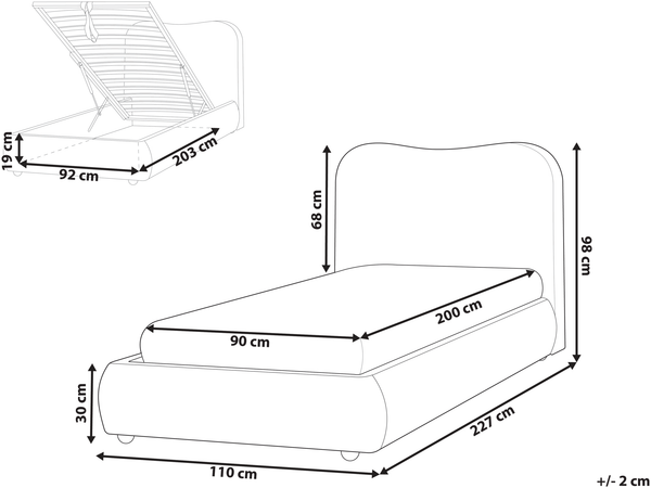 Bett mit Stauraum BLAGNAC Stoff Cremeweiß 90 x 200 cm Bild 2