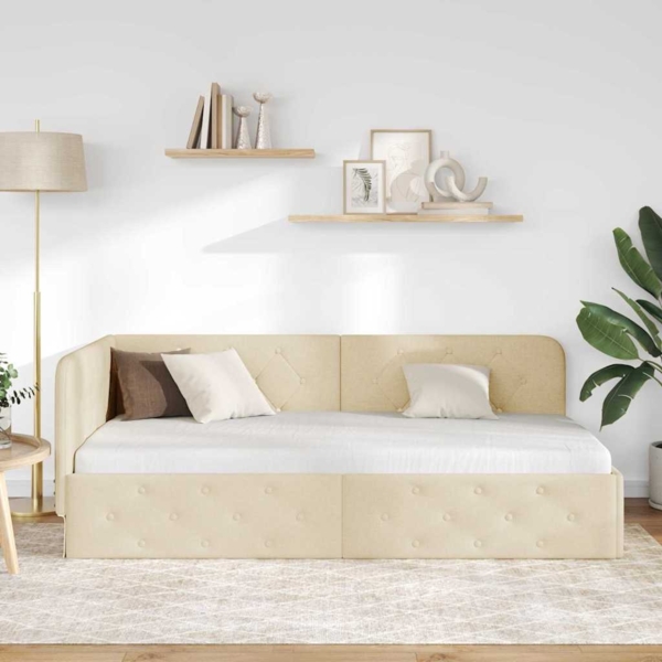 vidaXL Eckbettgestell mit Kopfteil Creme 90x190 cm Stoff 42016493 Bild 3