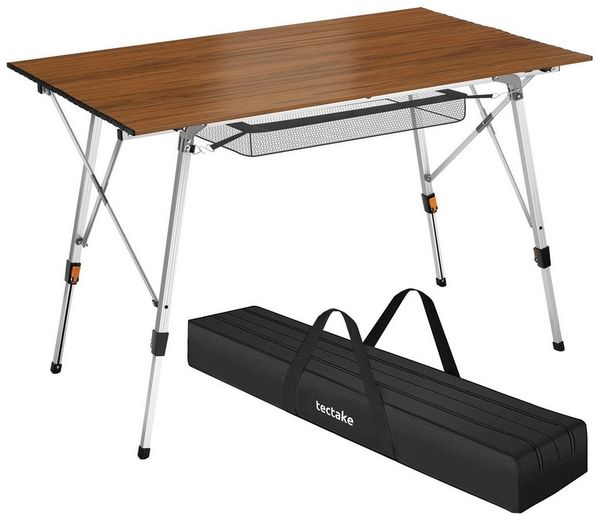 tectake Campingtisch Aluminium Klapptisch - faltbar, wetterfest, 120 x 70,5 x 58 – 79 cm (Outdoor Beistelltisch Bastian, 1-St, 1 tlg), Praktischer Campingtisch mit smarter Faltfunktion