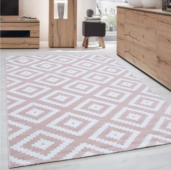 Carpettex Designteppich Geometrisch Design, Läufer, Höhe: 6 mm, Modern Kurzflor Teppich Wohnzimmer Rauten Design Weiß-Pflegeleicht