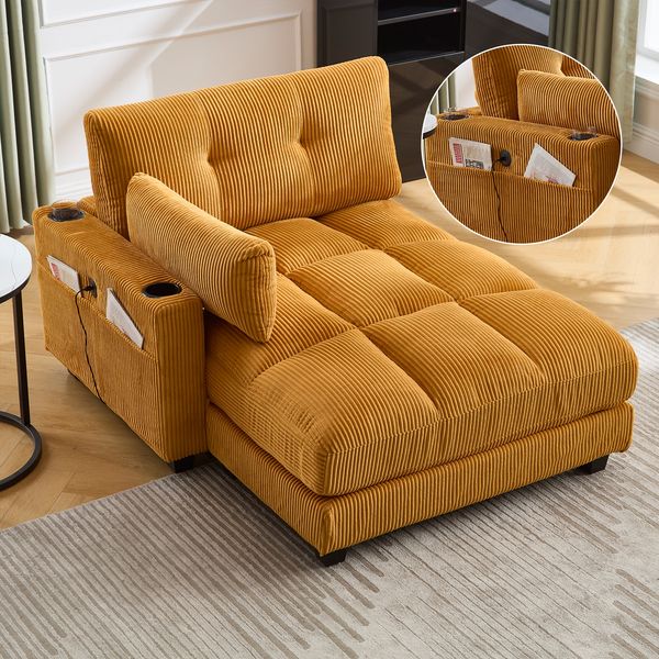 LVHOM Polsterliege/Loungesofa/Polsterbett/Daybett/Palmen Sessel, Streifen, USB/Typ C-Ladeanschlüssen, Seitentaschen, Getränkehalter, Nachhaltig & Platzsparend, 1-St.
