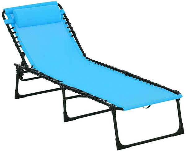 Outsunny Gartenliege mit 4-Fach verstellbare Rückenlehne, Liegestuhl, 1 St, Sonnenliege, bis 120 kg belastbar, für Garten Strand Pool, Blau