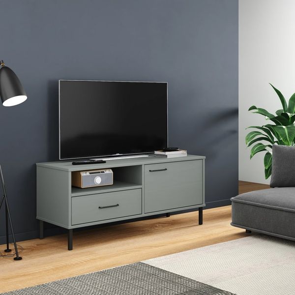 vidaXL TV-Schrank OSLO mit Metallbeinen Grau Massivholz Kiefer [351022]