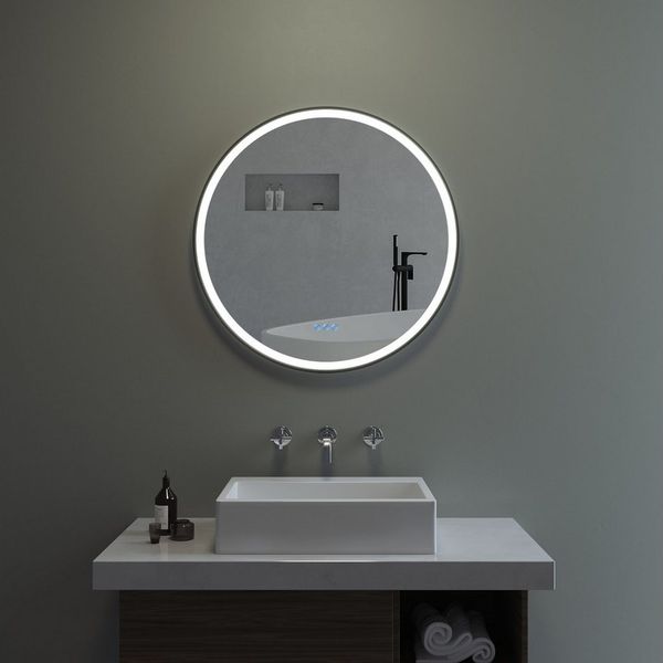 AQUABATOS LED-Lichtspiegel Badspiegel mit Beleuchtung Badezimmerspiegel Rund Spiegel Φ 60cm (80cm, Kaltweiß 6400K, Neutralweiß 4500K, Warmweiß 3000K), Dimmbar,Antibeschlag, Energiesparend