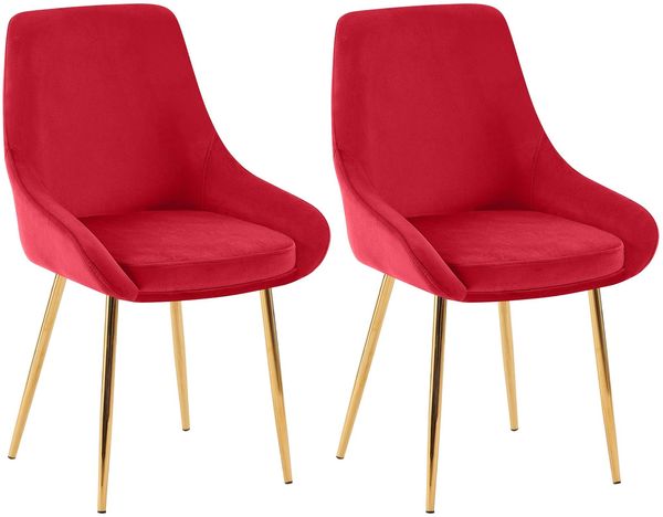 2er Set Esszimmerstuhl PUNAR - Samt Rot 50x53x86 cm Gold | Essstühle Esszimmerstühle Küchenstühle Wohnzimmerstühle