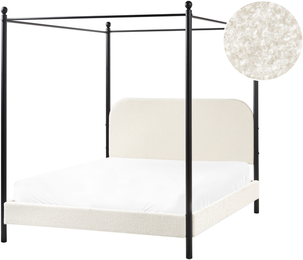 Himmelbett Bouclé DANNEMOIS 140 x 200 cm Cremeweiß
