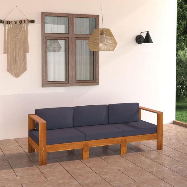 vidaXL 3-Sitzer-Gartensofa mit Dunkelgrauen Auflagen Massivholz Akazie 3057946