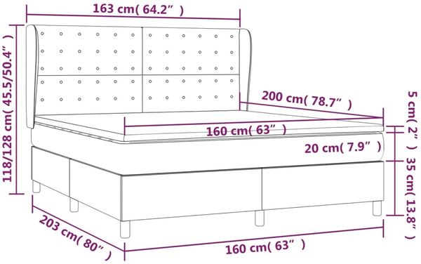 Boxspringbett mit Matratze Stoff Hellgrau 160x200 cm, Härtegrad: H2 [3128853] Bild 7