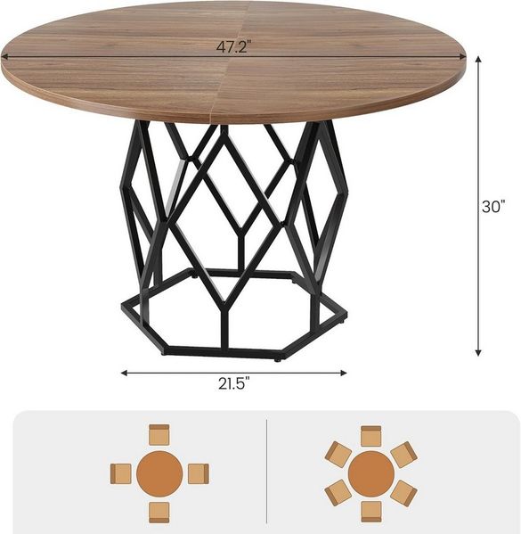 GarveeMore Esstisch Runder,120cm Landhaus-Esstisch für 4-6 Personen, runder Küchentisch für Küche, Esszimmer und Wohnzimmer