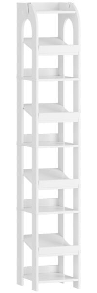 Vertikales Schuhregal, 9 Ebenen Schmale Schuhregale, Holz-Schuh-Organizer für Schrank, Eingang, Schuhturm für Kleine Räume, Freistehend, Verstellbar, mit Haken, Weiß Bild 2
