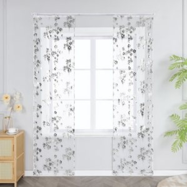 Joyswahl Schiebegardine (2 St), Klettband, transparent, Voile, Flächenvorhang mit kunstvollen und glänzenden Blumen Bild 6