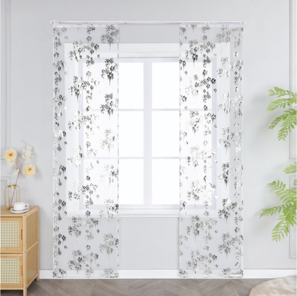 Joyswahl Schiebegardine (2 St), Klettband, transparent, Voile, Flächenvorhang mit kunstvollen und glänzenden Blumen Bild 1