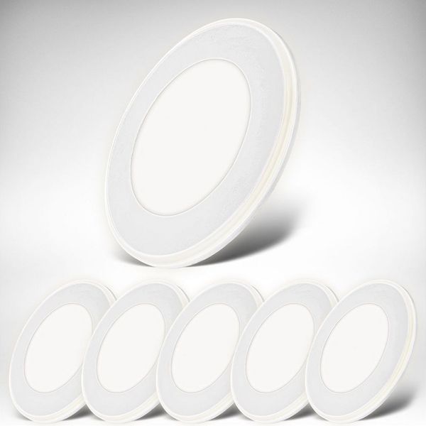B.K.Licht - 6er Set LED Einbaustrahler 230V mit Nachtlichtfunktion, Flächen und Ringe sep. schaltbar, Speicherfunktion, LED Spot, flach, Deckenspots, Einbauleuchten, Einbauspots, 68mm, 93x30 mm, Weiß