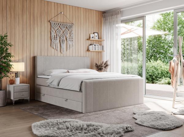 Boxspringbett KING DOREN, mit zwei Bettkästen und einer Multipocket-Matratze - 200x200 - Beige Stoff - H3