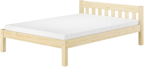Doppelbett Massivholzbett 140x200 Kiefer unbehandelt mit wählbarem Zubehör V-60.38N-14Rollrost und Matratze inkl.