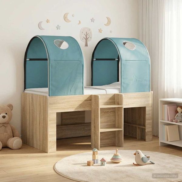 vidaXL Bett mit Tunnel 3 Stk. Sonoma und Hellblau Holzwerkstoff 3423492