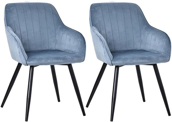 HOMAVO 2er Set 'YZ5' Esszimmerstuhl mit Armlehnen, Samt, 58 x 63 x 81 cm, Blau