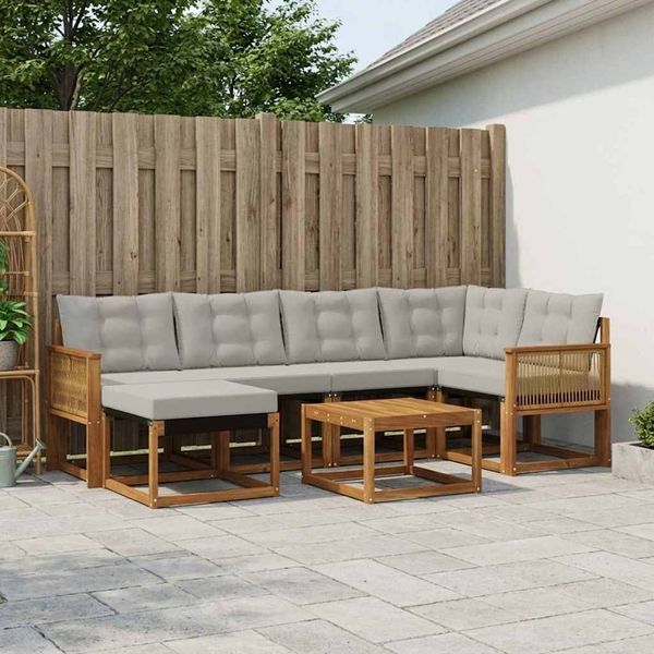 vidaXL Outdoor-Sofagarnitur mit Kissen 7 pcs Natürlich und Hellgrau 3382083