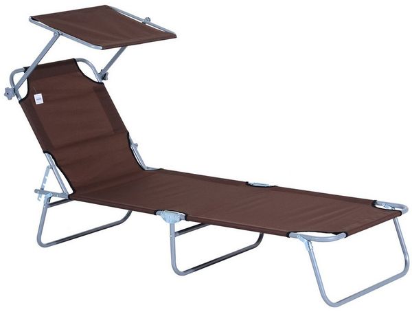 MC Star Gartenliege Sonnenliege klappbar mit Sonnenschutz Braun 187 x 58 x 36 cm, für Terrasse & Balkon