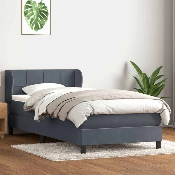 vidaXL Boxspringbett mit Matratze Dunkelgrau 80x220 cm Samt 3317548