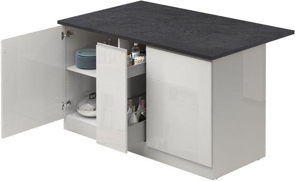 KOCHSTATION Kücheninsel KS-Sole,Kochinsel,Küchenarbeitsblock,Inselküche,Arbeitsinsel, Breite 155 cm, mit Apothekerauszug, gedämpfte Türen