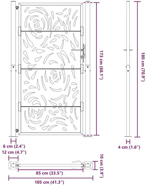 vidaXL Gartentor 100x175 cm Verwitterungsstahl Flammendesign 4100997 Bild 11
