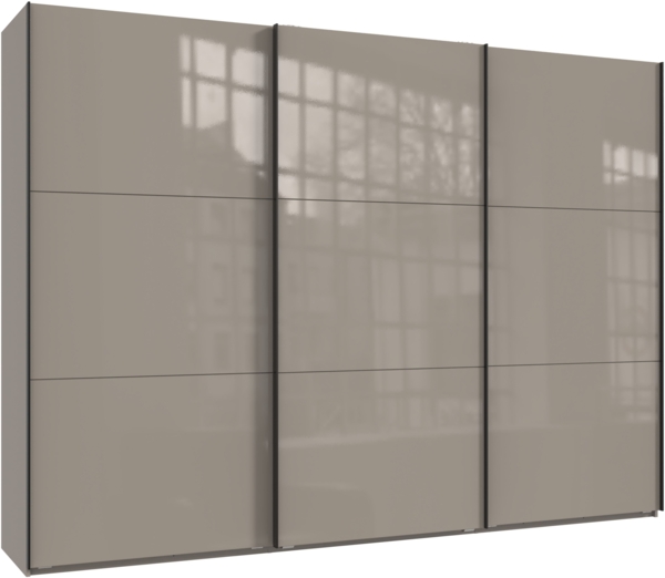 Schwebetürenschrank Kleiderschrank 300 cm Vollausstattung Glasfront in Sand Grau