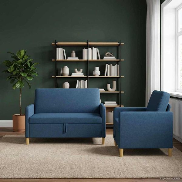 vidaXL Sofa Set mit Stauraum 2 pcs Blau Polyester 3429156