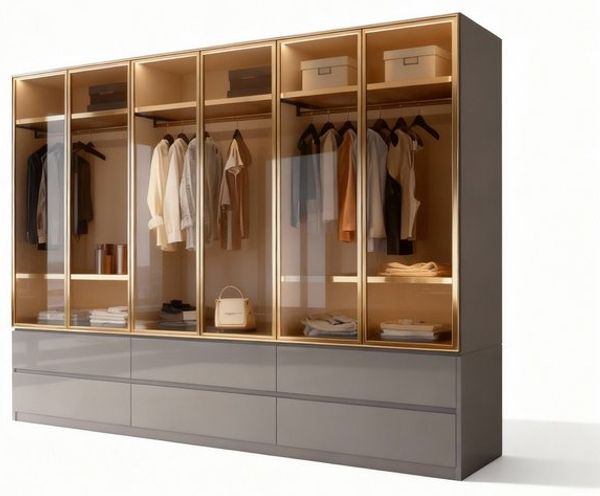 Palms-Store Kleiderschrank Luxemburg 6-Türig Glastüren mit goldfarbenen Glasrahmen (Spar-Set) Breite: 300 cm, Tiefe: 62 cm, Höhe: 218 cm, inkl. Zubehör Bild 4