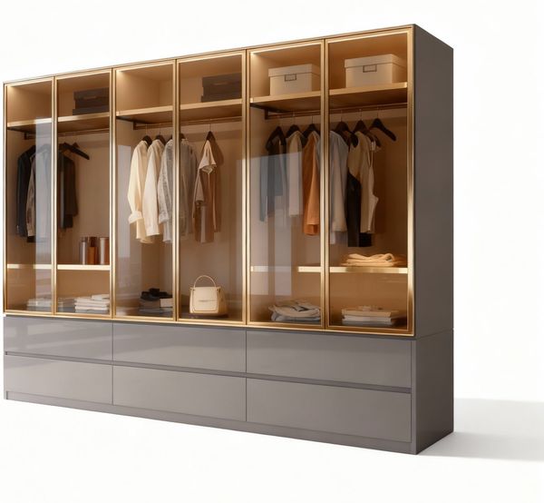 Palms-Store Kleiderschrank Luxemburg 6-Türig Glastüren mit goldfarbenen Glasrahmen (Spar-Set) Breite: 300 cm, Tiefe: 62 cm, Höhe: 218 cm, inkl. Zubehör Bild 5