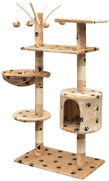vidaXL Katzen-Kratzbaum 125 cm Beige mit Pfoten-Aufdruck 170483