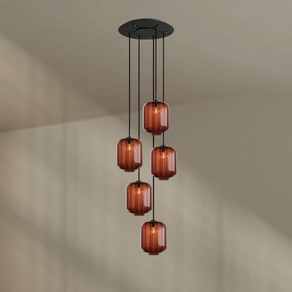 s.luce Velo Galerie-Hängelampe 5-flammig Ø 60cm Baldachin Ø 25cm Braun, Schwarz