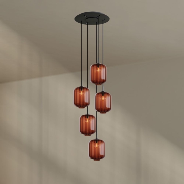 s.luce Velo Galerie-Hängelampe 5-flammig Ø 60cm Baldachin Ø 25cm Braun, Schwarz