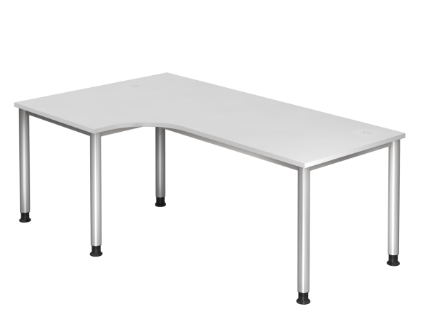 Winkeltisch HS82 4-Fuß / 5-Fuß rund 200x120cm 90° Weiß Gestellfarbe: Silber