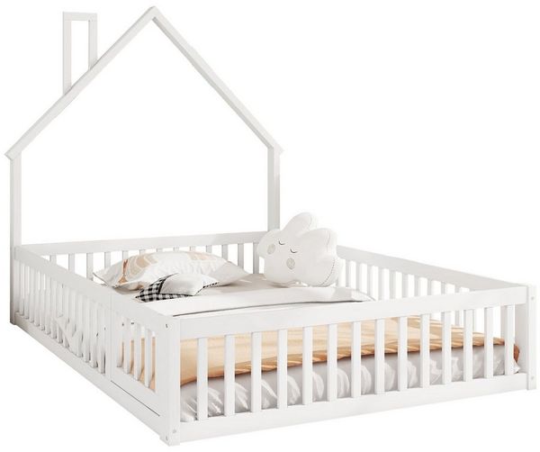 Flieks Kinderbett, Massivholzbett 140x200cm mit Schornsteinform und Lattenrost