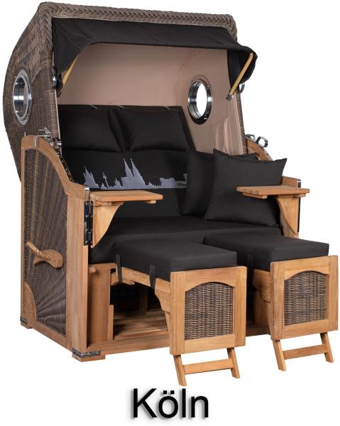 Strandkorb Komplettset - bene living - Ammersee Teak - PE grau - Skyline Köln - Liftersystem