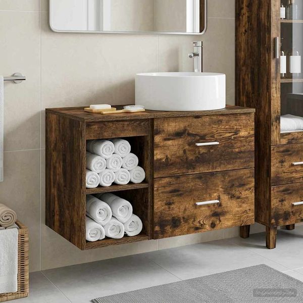 vidaXL Badezimmermöbel-Set 2 pcs Geräucherte Eiche Holzwerkstoff 3403932