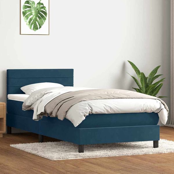 vidaXL Boxspringbett mit Matratze Dunkelblau 80x220 cm Samt 3316333