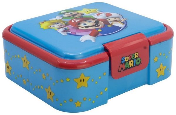 Super Mario Lunchbox Kinder Brotdose mit 3 Fächern Pausenbox, Polyethylen, (Packung)
